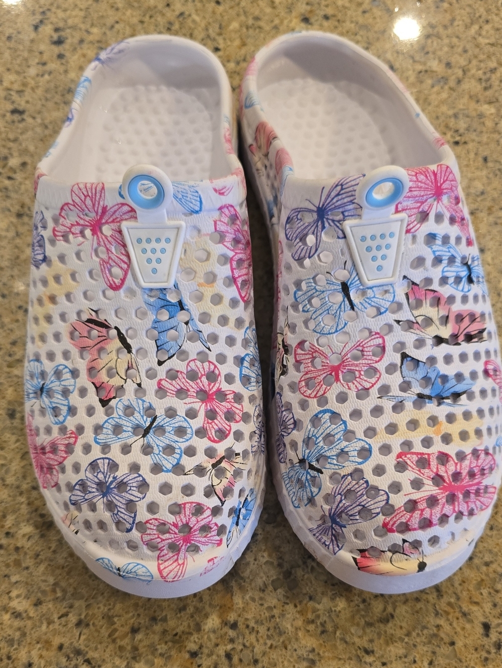 Butterfly Print Slip-On Clog - White, Pink & Blue